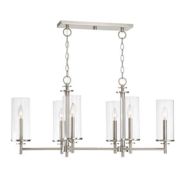 Designers Fountain Harlowe 60 Watt 6 Light Satin Platinum Pendant with Clear Glass Shade 87286-SP - main